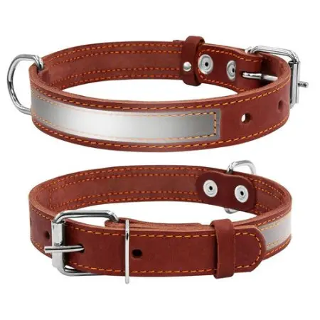 Ошейник CoLLaR со светоотражающей лентой (ширина 35мм, длина 48-63см) коричневый