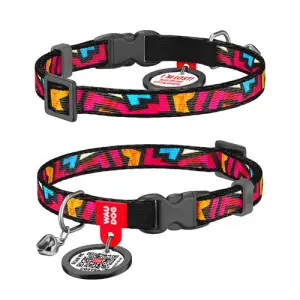 Нашийник для котів нейлоновий WAUDOG Nylon з QR паспортом, малюнок "Графіті", пластиковий фастекс, Ш 10 мм, Дов 20-30 см