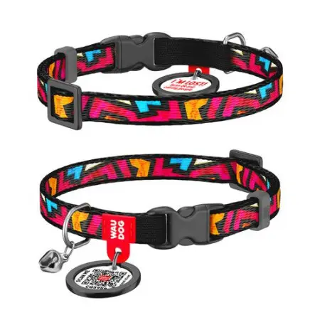 Нашийник для котів нейлоновий WAUDOG Nylon з QR паспортом, малюнок "Графіті", пластиковий фастекс, Ш 10 мм, Дов 20-30 см