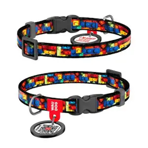 Нашийник для котів та дрібних порід собак нейлоновий WAUDOG Nylon з QR паспортом, малюнок "Блоки", пластиковий фастекс, XS, Ш 10 мм, Дов 20-30 см