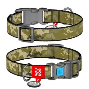 Нашийник для собак нейлоновий WAUDOG Nylon з QR-паспортом, малюнок "Мілітарі", пластиковий фастекс, M, Ш 20 мм, Дов 28-40 см