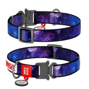 Ошейник для собак нейлоновый WAUDOG Nylon c QR-паспортом, рисунок "NASA21", металлическая пряжка-фастекс, S, Ш 15 мм, Дл 25-35 см