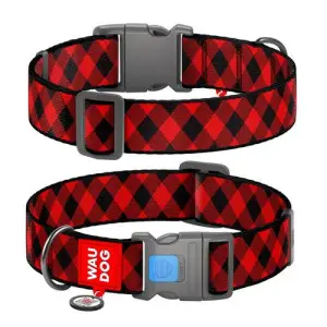 Ошейник для собак нейлоновый WAUDOG Nylon с QR паспортом, рисунок "Шотландка красная", пластиковый фастекс, XXL, Ш 35 мм, Длинна 46-70 см