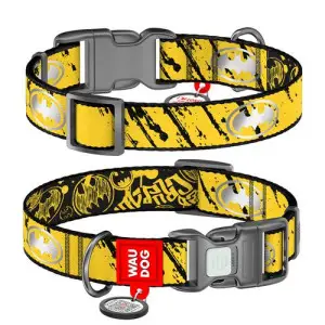 Нашийник для собак нейлоновий WAUDOG Nylon з QR паспортом, світловідбивний, малюнок "Бетмен Ескіз", пластиковий фастекс, XL, Ш 25 мм, Дов 37-58 см