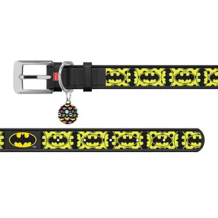 Нашийник для собак шкіряний WAUDOG Design з QR паспортом, малюнок "Бетмен4", XL, Ш 35 мм, Дов 46-59 см, чорний