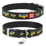 Нашийник для собак шкіряний WAUDOG Design з QR паспортом, малюнок "Дім", XL, Ш 35 мм, Дов 46-59 см, чорний