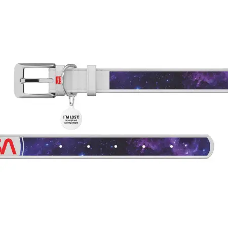 Ошейник для собак кожаный WAUDOG Design с QR паспортом, рисунок NASA21, XL, Ш 35 мм, Дл 46-59 см, белый