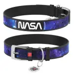 Ошейник для собак кожаный WAUDOG Design с QR паспортом, рисунок NASA21, XL, Ш 35 мм, Дл 46-59 см, черный