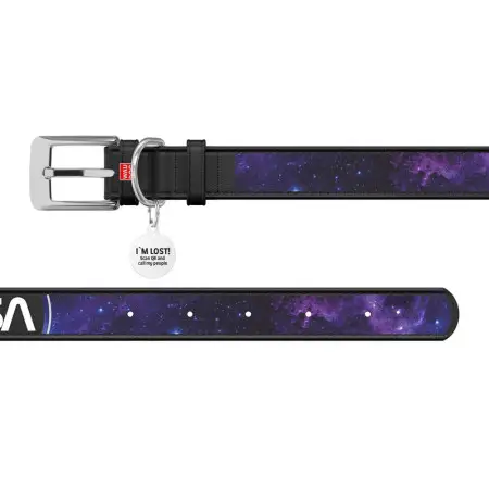 Ошейник для собак кожаный WAUDOG Design с QR паспортом, рисунок NASA21, XL, Ш 35 мм, Дл 46-59 см, черный
