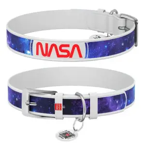 Ошейник для собак кожаный WAUDOG Design с QR паспортом, рисунок NASA21, XXS, Ш 12 мм, Дл 18-24 см, белый