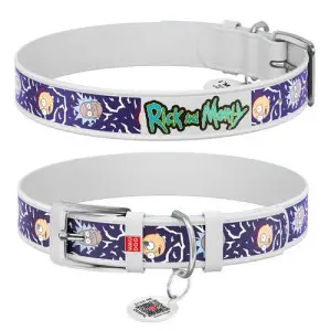 Нашийник для собак шкіряний WAUDOG Design з QR паспортом, малюнок "Рік та Морті 2", S, Ш 15 мм, Д 26-35 см, білий