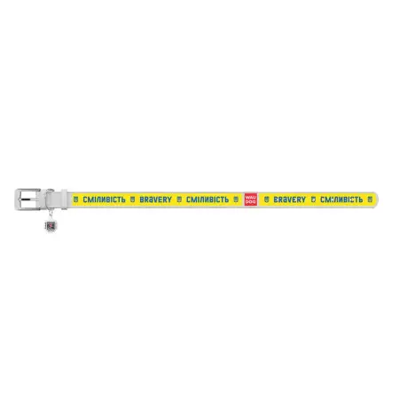 Нашийник для собак шкіряний WAUDOG Design з QR паспортом, малюнок "Сміливість", XS, Ш 12 мм, Дов 20-28 см, білий