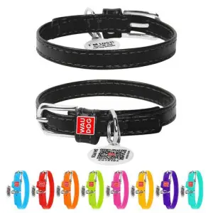 Ошейник для собак кожаный WAUDOG Glamour с QR паспортом, без украшений, XXS, Ш 9 мм, Дл 19-25 см черный