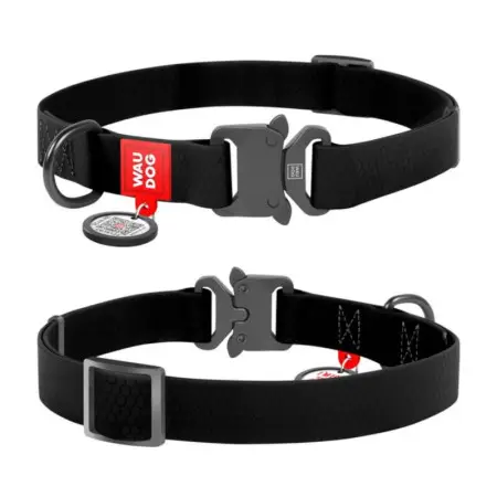 Ошейник для собак водостойкий WAUDOG Waterproof c QR-паспортом, металлическая пряжка-фастекс, Ш 15 мм, Дл 25-35 см черный