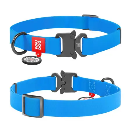Ошейник для собак водостойкий WAUDOG Waterproof c QR-паспортом, металлическая пряжка-фастекс, Ш 25 мм, Дл 34-49 см голубой