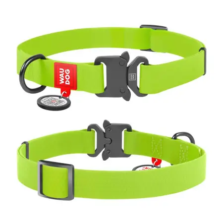 Ошейник для собак водостойкий WAUDOG Waterproof c QR-паспортом, металлическая пряжка-фастекс, Ш 25 мм, Дл 34-49 см салатовый