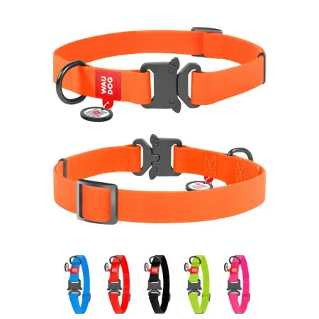 Ошейник для собак водостойкий WAUDOG Waterproof c QR-паспортом, металлическая пряжка-фастекс, Ш 25 мм, Дл 38-58 см оранжевый