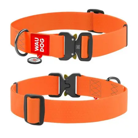 Нашийник для собак водостійкий WAUDOG Waterproof c QR паспортом, металічна пряжка-фастекс, Ш 40 мм, Дов 46-70 см, помаранчевий