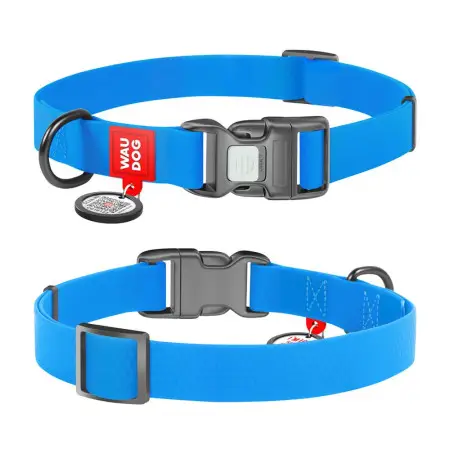 Нашийник для собак водостійкий WAUDOG Waterproof c QR паспортом, пластикова пряжка-фастекс, Ш 20 мм, Дов 28-40 см, блакитний