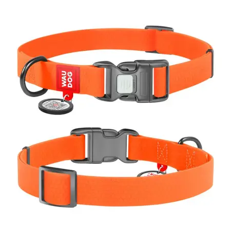 Ошейник для собак водостойкий WAUDOG Waterproof c QR-паспортом, пластиковая пряжка-фастекс, Ш 25 мм, Дл 34-49 см оранжевый