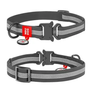 Ошейник для собак водостойкий WAUDOG Waterproof с QR-паспортом, светоотражающий, металлическая пряжка-фастекс, L, Ш 25 мм, Дл 34-49 см серый