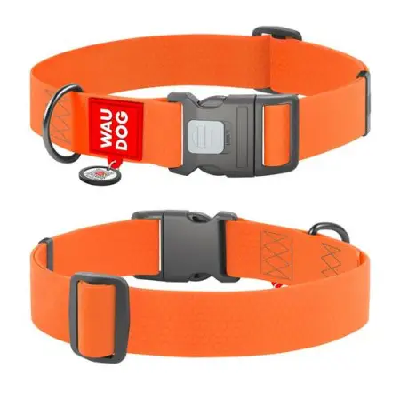 Ошейник для собак водостойкий WAUDOG Waterproof c QR паспортом, пластиковый фастекс, XXL, Ш 40 мм, Дл 46-70 см, оранжевый