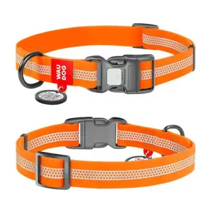Ошейник для собак водостойкий WAUDOG Waterproof с QR-паспортом, светоотражающий, пластиковая пряжка, M, Ш 20 мм, Дл 28-40 см оранжевый