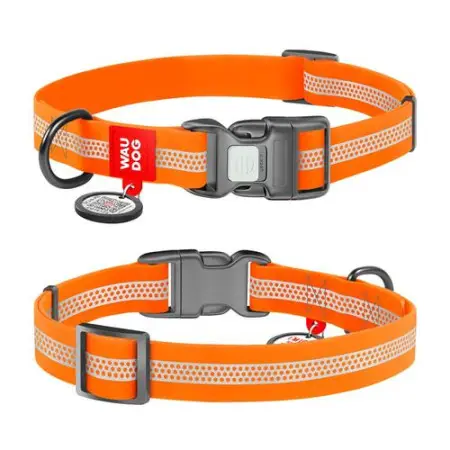 Ошейник для собак водостойкий WAUDOG Waterproof с QR-паспортом, светоотражающий, пластиковая пряжка, XL, Ш 25 мм, Дл 38-58 см оранжевый