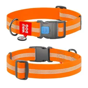 Ошейник для собак водостойкий WAUDOG Waterproof с QR паспортом, светоотражающий, пластиковый фастекс, XXL, Ш 40 мм, Дл 46-70 см, оранжевый