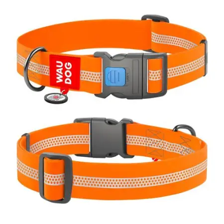 Ошейник для собак водостойкий WAUDOG Waterproof с QR паспортом, светоотражающий, пластиковый фастекс, XXL, Ш 40 мм, Дл 46-70 см, оранжевый