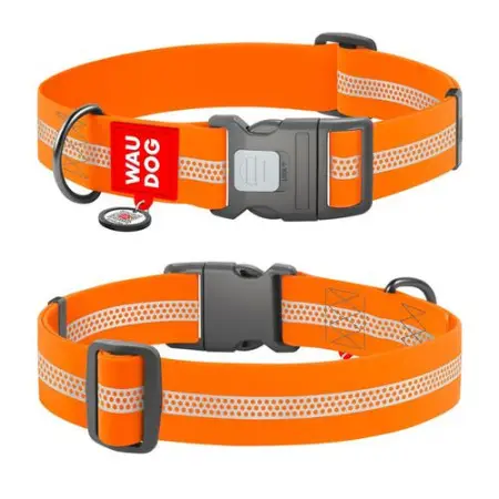 Ошейник для собак водостойкий WAUDOG Waterproof с QR паспортом, светоотражающий, пластиковый фастекс, XXL, Ш 40 мм, Дл 46-70 см, оранжевый