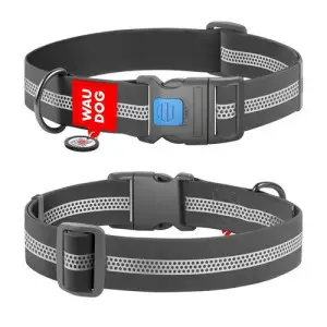 Ошейник для собак водостойкий WAUDOG Waterproof с QR паспортом, светоотражающий, пластиковый фастекс, XXL, Ш 40 мм, Дл 46-70 см, серый