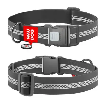 Ошейник для собак водостойкий WAUDOG Waterproof с QR паспортом, светоотражающий, пластиковый фастекс, XXL, Ш 40 мм, Дл 46-70 см, серый