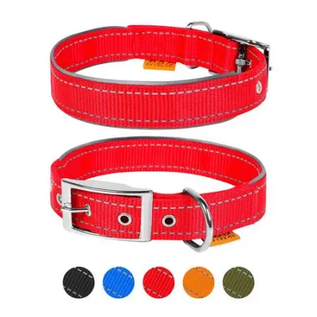 Ошейник Dog Extreme нейлоновый двойной со светоотражающей вставкой (ширина 14мм, длина 27-35см) красный