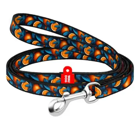 Поводок для котов и мелких пород собак нейлоновый WAUDOG Nylon, рисунок "Апельсины", XS, Ш 10 мм, Дл 122 см