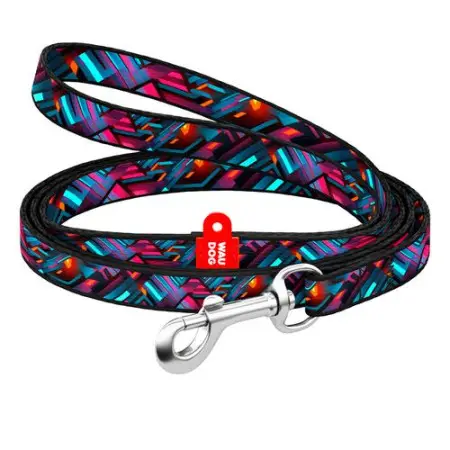 Поводок для котов и мелких пород собак нейлоновый WAUDOG Nylon, рисунок "Бесконечные миры", XS, Ш 10 мм, Дл 122 см