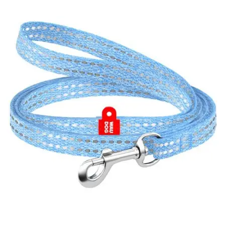 Поводок для котов и мелких пород собак из восстановленного хлопка WAUDOG Re-cotton светоотражающий, XS, Ш 10 мм, Дл 200 см голубой