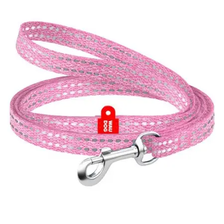 Поводок для котов и мелких пород собак из восстановленного хлопка WAUDOG Re-cotton светоотражающий, XS, Ш 10 мм, Дл 200 см розовый