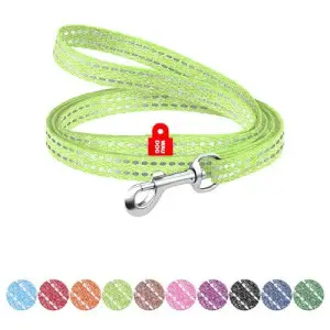Повідець для котів та дрібних порід собак з відновленої бавовни WAUDOG Re-cotton світловідбиваючий, XS, Ш 10 мм, Д 200 см салатовий