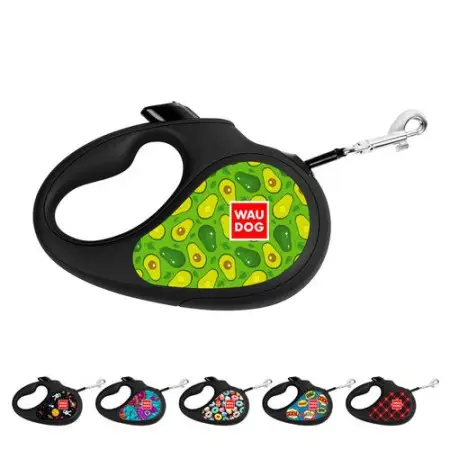 Поводок-рулетка для собак WAUDOG R-leash, рисунок Авокадо, M, до 25 кг, 5 м, светоотражающая лента черный