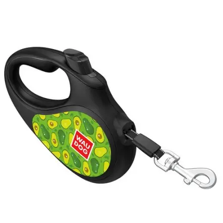 Поводок-рулетка для собак WAUDOG R-leash, рисунок Авокадо, M, до 25 кг, 5 м, светоотражающая лента черный