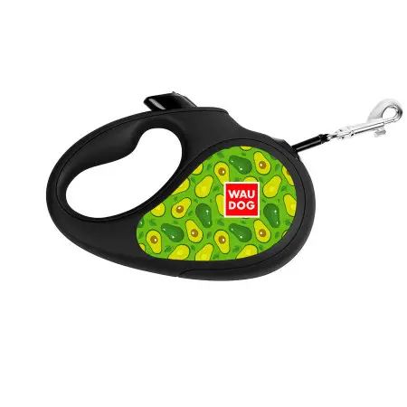 Поводок-рулетка для собак WAUDOG R-leash, рисунок Авокадо, M, до 25 кг, 5 м, светоотражающая лента черный