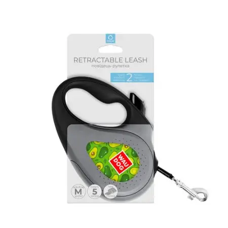 Поводок-рулетка для собак WAUDOG R-leash, рисунок Авокадо, M, до 25 кг, 5 м, светоотражающая лента черный