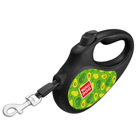 Поводок-рулетка для собак WAUDOG R-leash, рисунок Авокадо, M, до 25 кг, 5 м, светоотражающая лента черный