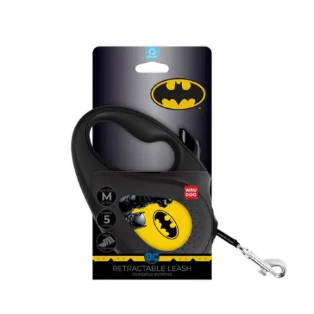 Поводок-рулетка для собак WAUDOG R-leash, рисунок Бэтмен Желтый, M, до 25 кг, 5 м, светоотражающая лента черный