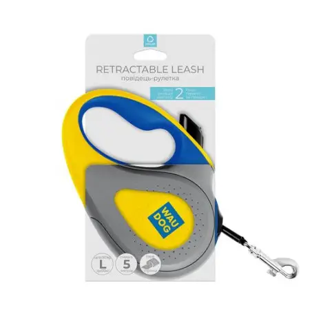 Поводок-рулетка для собак WAUDOG R-leash, рисунок Colors of freedom, L, до 50 кг, 5 м, светоотражающая лента