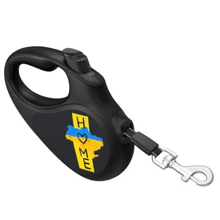 Повідець-рулетка для собак WAUDOG R-leash, малюнок "Дім", M, до 25 кг, 5 м, світловідбиваюча стрічка чорний