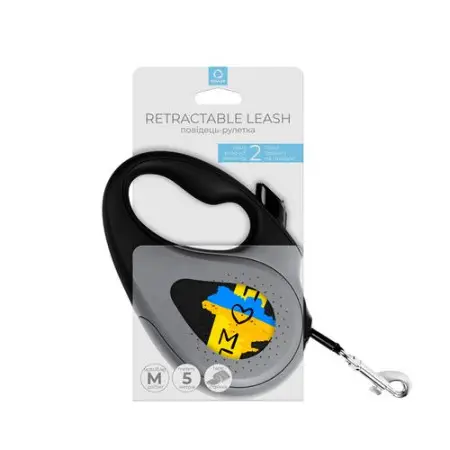 Повідець-рулетка для собак WAUDOG R-leash, малюнок "Дім", M, до 25 кг, 5 м, світловідбиваюча стрічка чорний