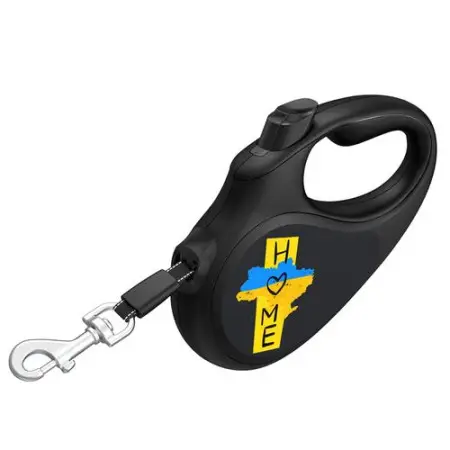 Повідець-рулетка для собак WAUDOG R-leash, малюнок "Дім", S, до 15 кг, 5 м, світловідбиваюча стрічка чорний