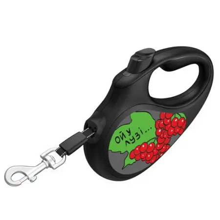 Поводок-рулетка для собак WAUDOG R-leash, рисунок Калина, S, до 15 кг, 5 м, светоотражающая лента черный